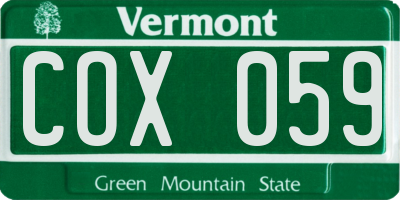 VT license plate COX059