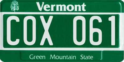 VT license plate COX061