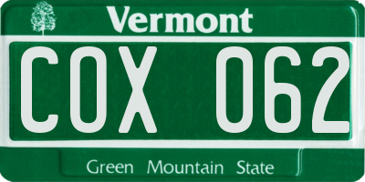 VT license plate COX062