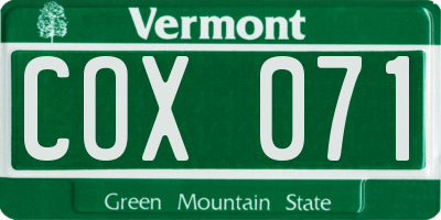 VT license plate COX071