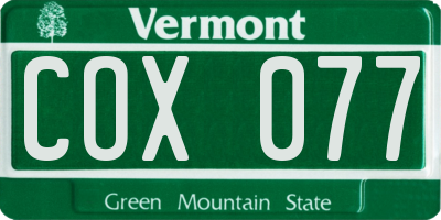VT license plate COX077