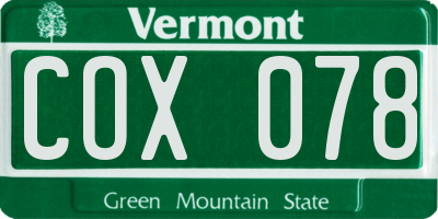 VT license plate COX078