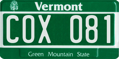 VT license plate COX081
