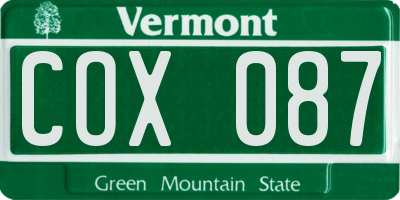 VT license plate COX087