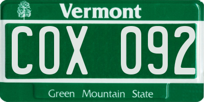 VT license plate COX092