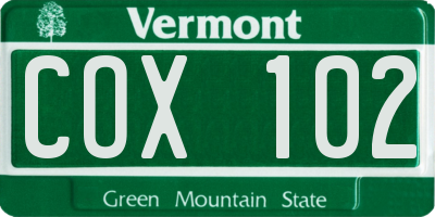 VT license plate COX102