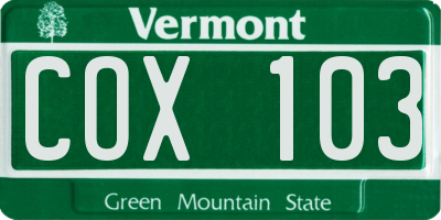 VT license plate COX103