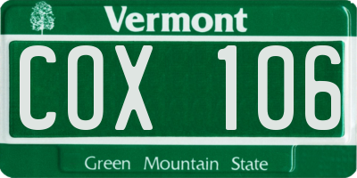 VT license plate COX106