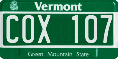 VT license plate COX107