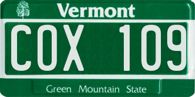 VT license plate COX109