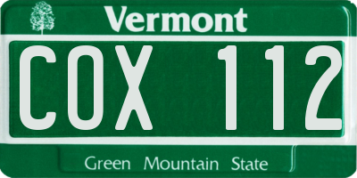VT license plate COX112