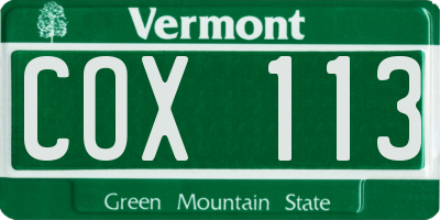 VT license plate COX113