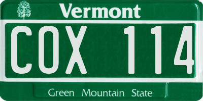 VT license plate COX114