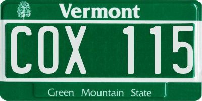VT license plate COX115