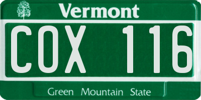 VT license plate COX116
