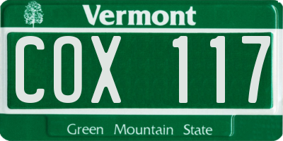 VT license plate COX117