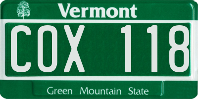 VT license plate COX118