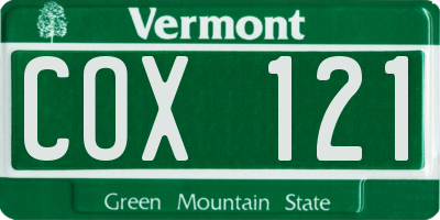 VT license plate COX121