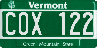 VT license plate COX122