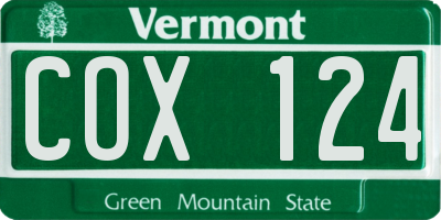 VT license plate COX124