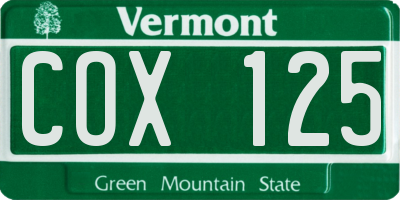 VT license plate COX125