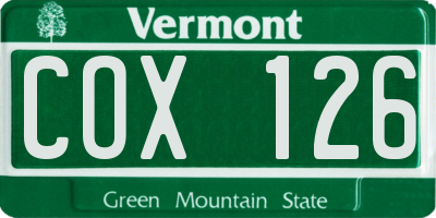 VT license plate COX126