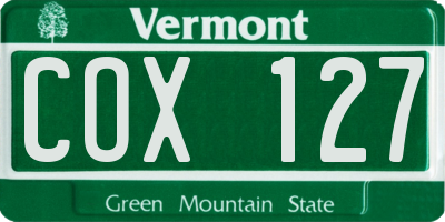 VT license plate COX127