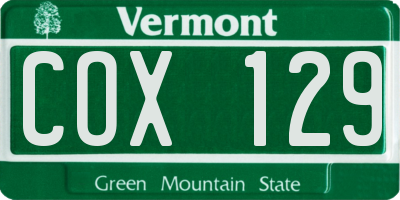 VT license plate COX129