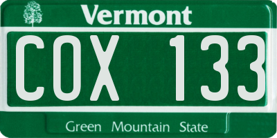VT license plate COX133