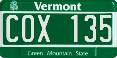 VT license plate COX135