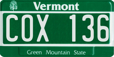 VT license plate COX136