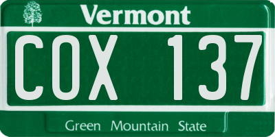 VT license plate COX137