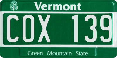 VT license plate COX139