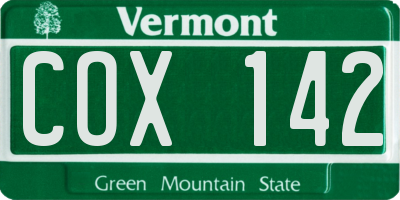 VT license plate COX142