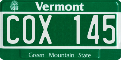 VT license plate COX145