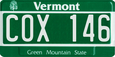 VT license plate COX146