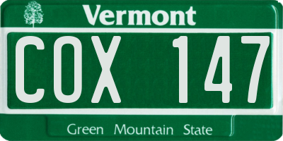 VT license plate COX147