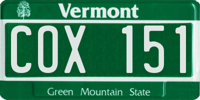 VT license plate COX151