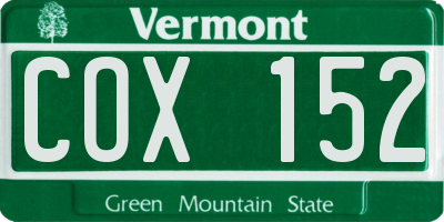 VT license plate COX152