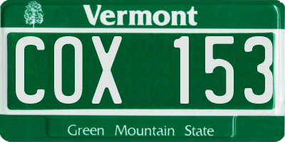 VT license plate COX153