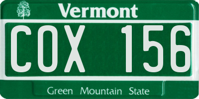 VT license plate COX156