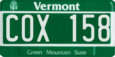 VT license plate COX158