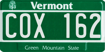 VT license plate COX162