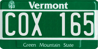 VT license plate COX165