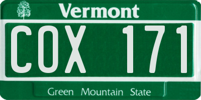 VT license plate COX171