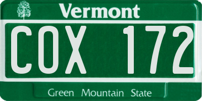 VT license plate COX172
