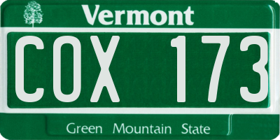 VT license plate COX173