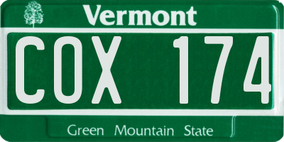 VT license plate COX174