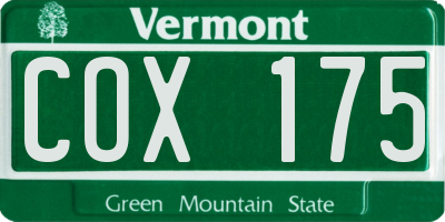 VT license plate COX175