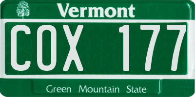 VT license plate COX177